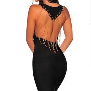 Black bandage mini dress with gold chains